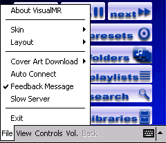 VisualMR 'File' menu on PocketPC