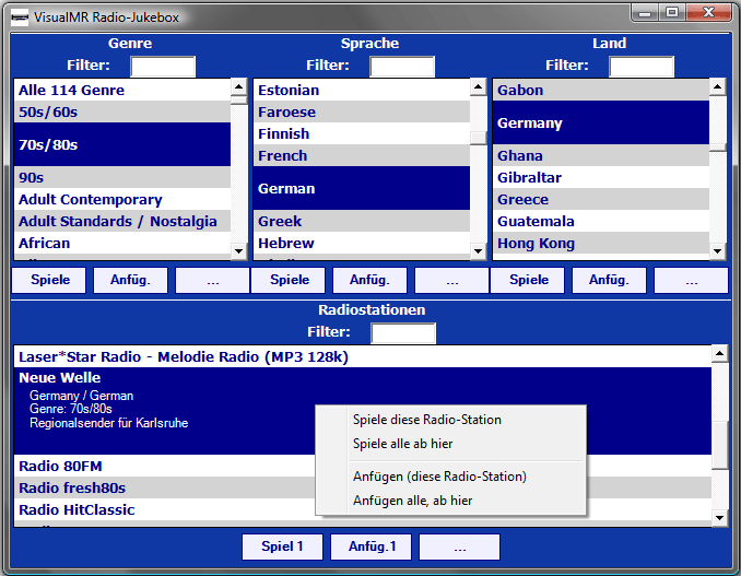 VisualMR Jukebox Fenster (PC)